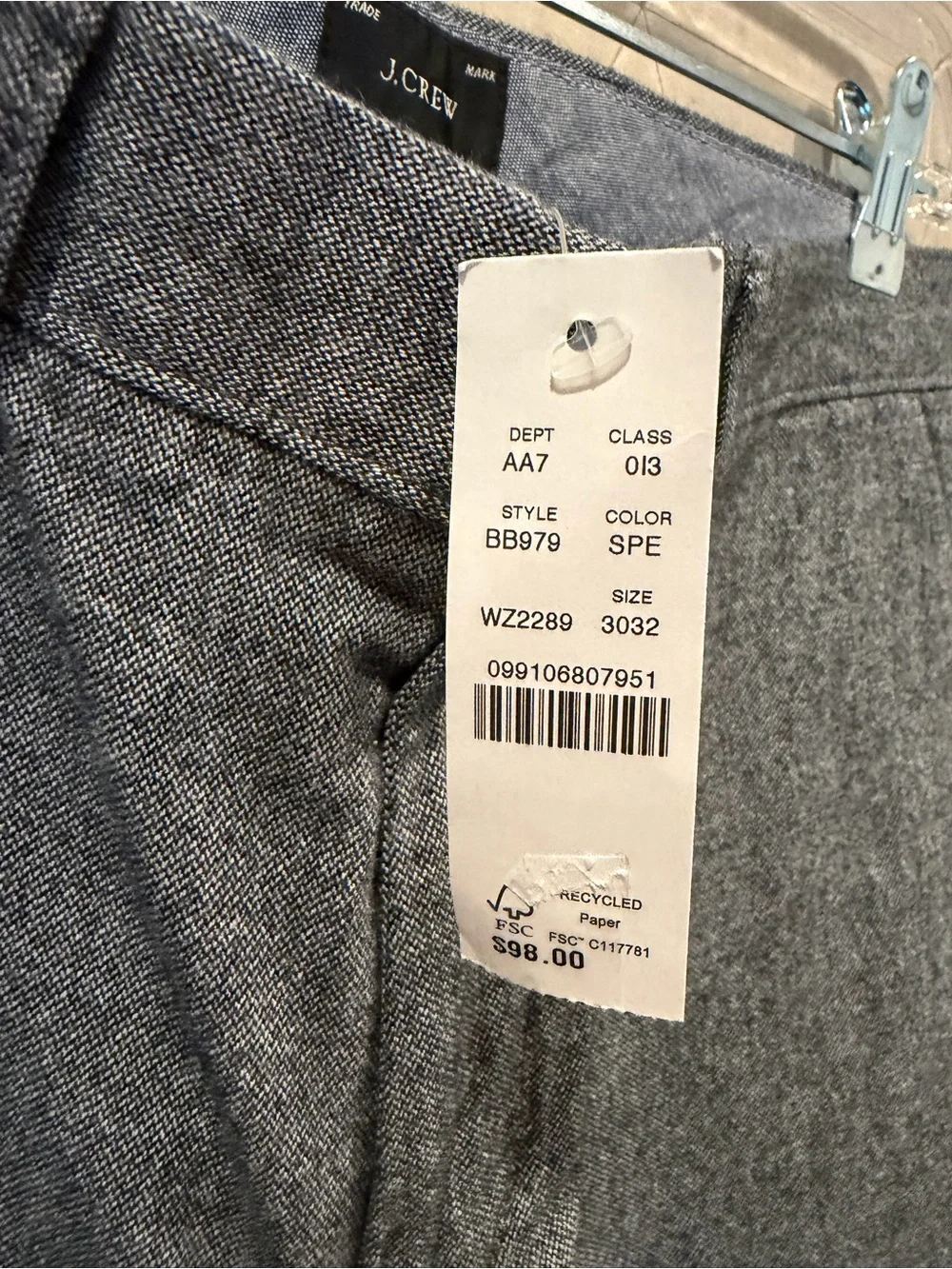 J Crew 484 Slim Fit 30 x 32 Brushed Twill Pants New Grey Carbon NWT Chino